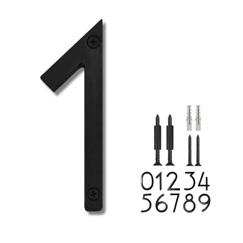 NACH Floating House Numbers, 6 inch Aluminum Black House Numbers for Outside - Number 1, Door Numbers with Mounting Hardware - Image 1